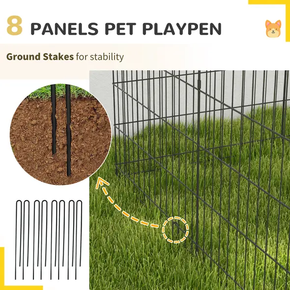 PawHut 8 Panel DIY Dog Pen with Door, for Dogs, Small Animals, Indoor/Outdoor Use, 91cm High - 6