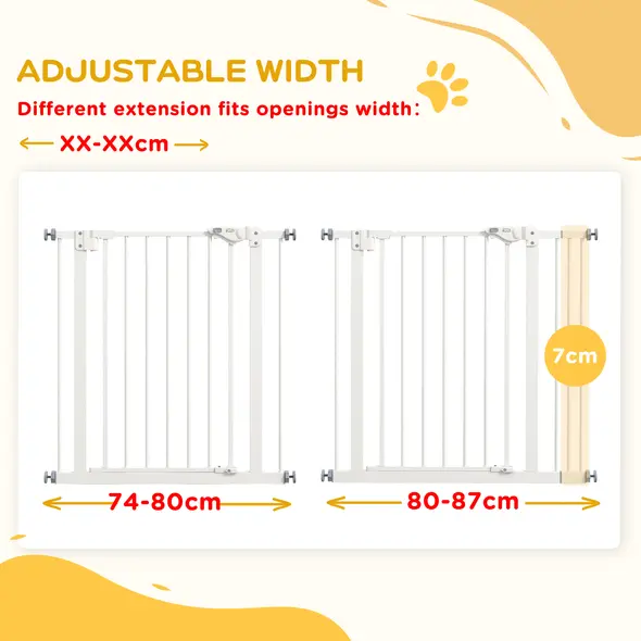 PawHut Adjustable Safety Gate w/ One Extensions, Four Adjustable Screws, White - 6