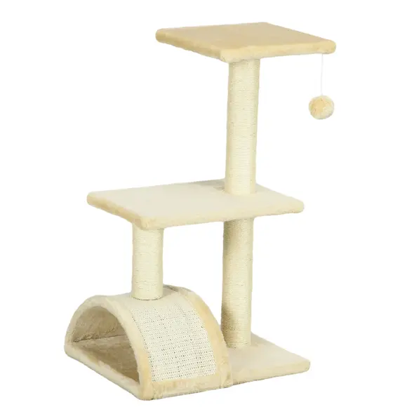 PawHut 72cm Cat Tree with Scratching Post, Pad for Indoor Cats - Cream White - 1