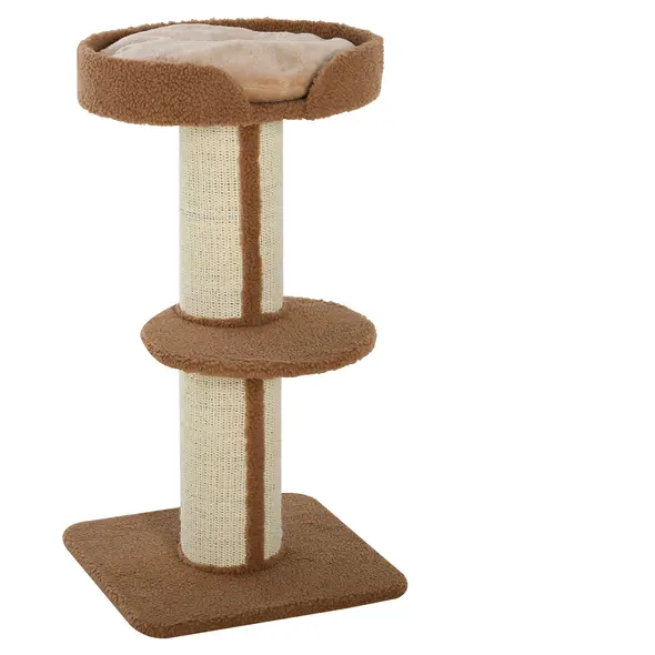 PawHut 91cm Cat Tree, Cat Tower with Scratching Post, Bed, Perch, Removable Cushion for Indoor Kittens, Brown - 1