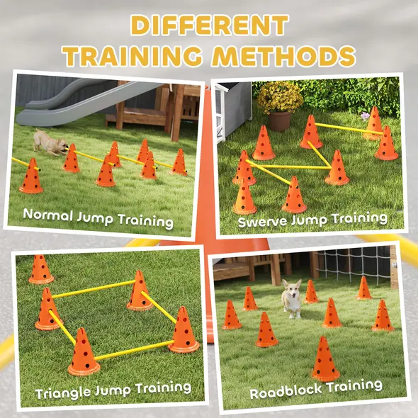 PawHut Dog Agility Equipment Set of Eight Cones, Eight Poles w/ Carry Bag, Four-Piece Adjustable Height Jumping Obstacles - 5