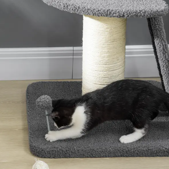 PawHut Cat Tree Tower with Scratching Posts, Pad, Bed, Toy Ball-Dark Grey - 9