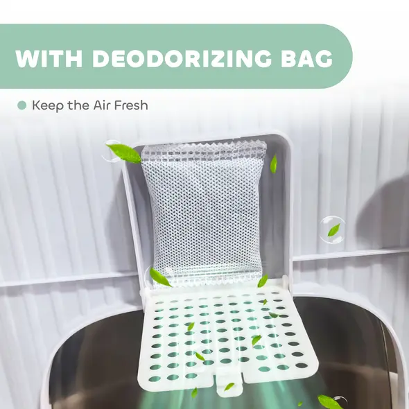 PawHut Cat Litter Box with Lid, Scoop, Deodorisation Bags, Top Entry, Green - 7