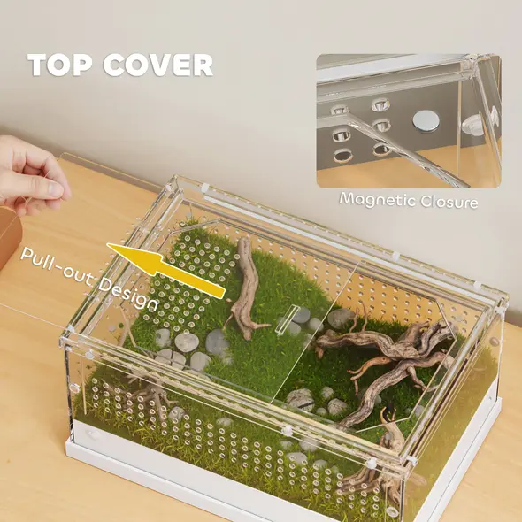 PawHut Acrylic Reptile Terrarium with Top Sliding Door, Vents,  for Snake, Frog, Spider, Gecko, Tarantula, 30 x 20 x 15 cm - 6