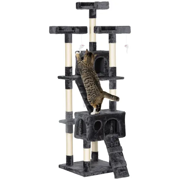 PawHut Cat Tree Scratching House, Activity Play Centre - 1