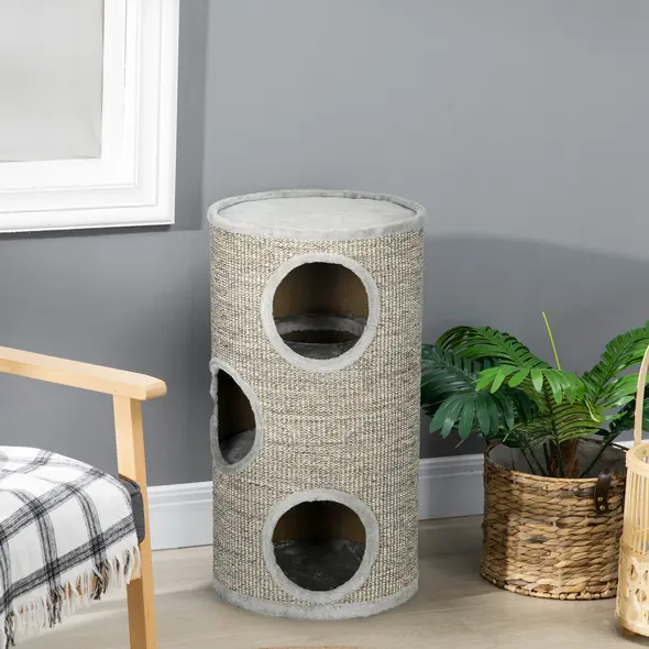 PawHut Cat Climbing Frame, Covered with Sisal, Cosy Platform - Light Grey - 7