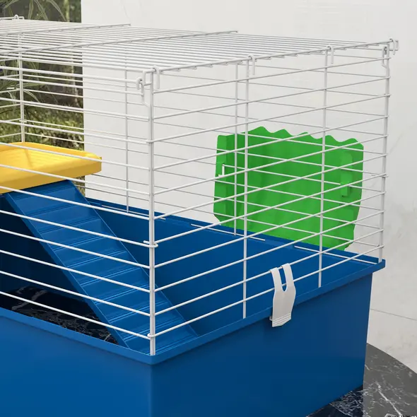 PawHut Chinchillas Small Rabbit Guinea Pig Small Animal Cage, Pet Playhouse, with Platform, Ramp, 71 x 46 x 47cm, Blue - 8