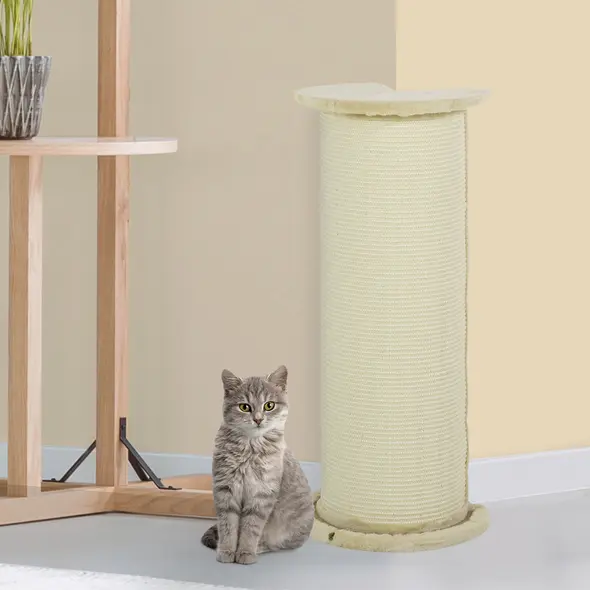 PawHut 85cm Tall Cat Scratching Post, with Sisal Rope, Soft Plush, Anti Tip - Beige - 2