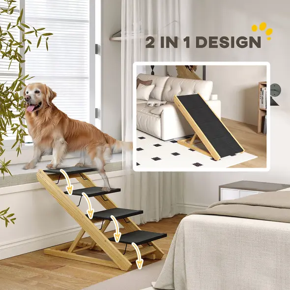 PawHut Adjustable Dog Steps Dog Ramp, 4-Step Non-slip Pet Stairs for Large Sized Dogs, Foldable Dog Stairs for Bed Sofa - 5