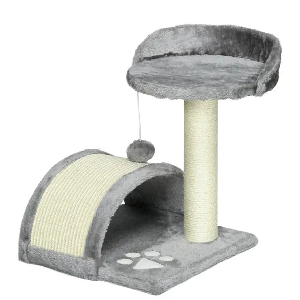 PawHut Cat Tree, Kitten Scratcher Activity Centre, with Sisal Scratching Post, Toy Ball - Grey - 1