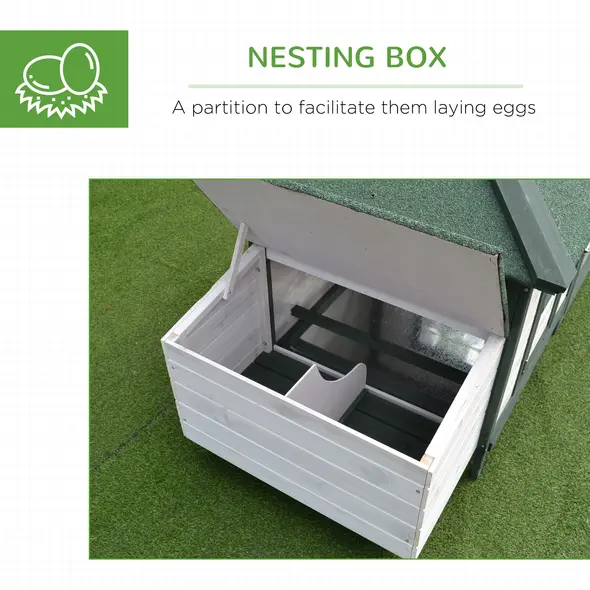 PawHut Chicken Coop, Small Animal Pet cage w/ Nesting Box, Wooden Outdoor Run, Green - 6