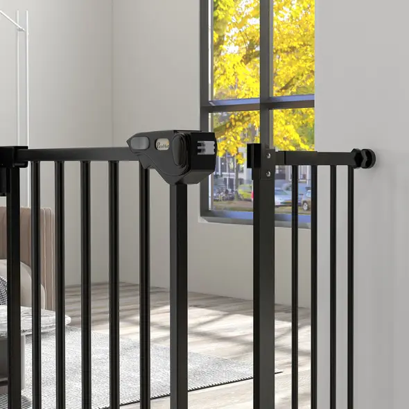 PawHut Adjustable Safety Gate w/ One Extensions, Four Adjustable Screws, Black - 9