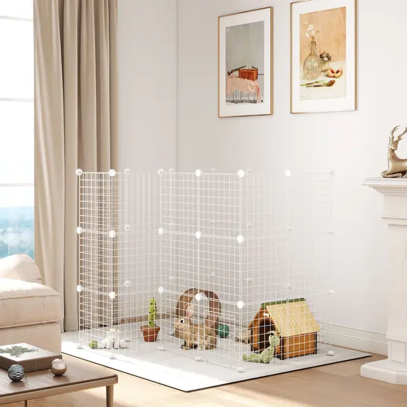 PawHut DIY 36 Panel Pet Playpen Metal Wire Fence for Chinchilla, Hedgehog, Bunny, Indoor, Outdoor Use, White - 8