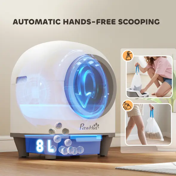 PawHut 80L Extra Large Self Cleaning Cat Litter Tray with APP Control, Safety Protection, Odor Removal, Rubbish Bag for Multiple Kittens - 6