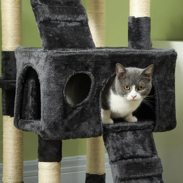 PawHut Cat Tree Scratching House, Activity Play Centre - 8