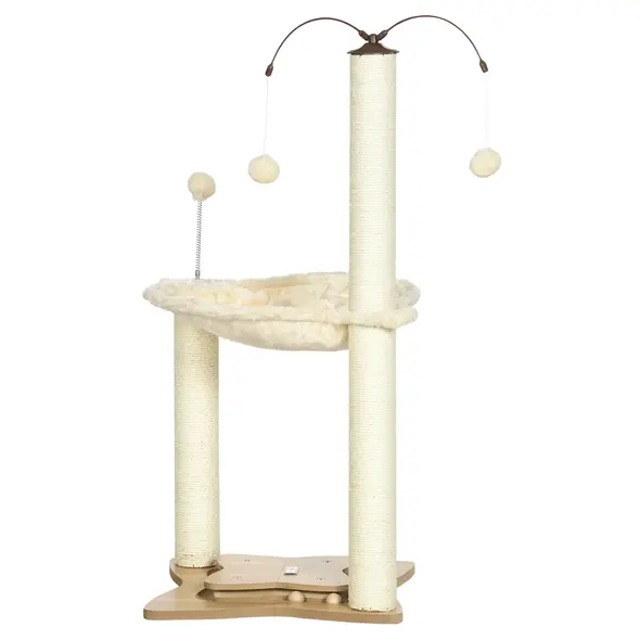 PawHut Cat Tree, with Scratching Posts, Hammock, Toy Ball - Beige - 1