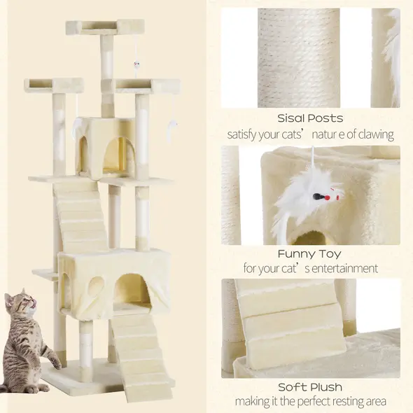 PawHut Cat Tree for Indoor Cats Play Tower Activity Center Kitten Scratch Post Climbing Tower 181 cm - 5