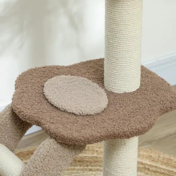 PawHut Cat Tree for Indoor Cats, 88cm Cat Tower with Sisal Scratching Post, Hanging Ball, Large Cat Perch, Stairs, Brown - 7