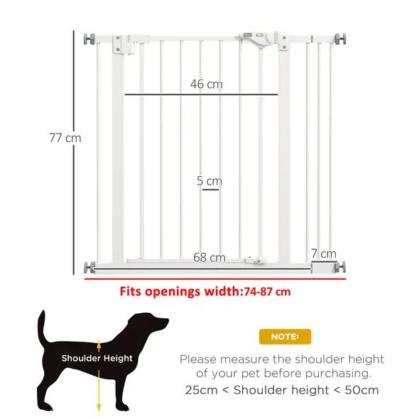 PawHut Adjustable Safety Gate w/ One Extensions, Four Adjustable Screws, White - 3