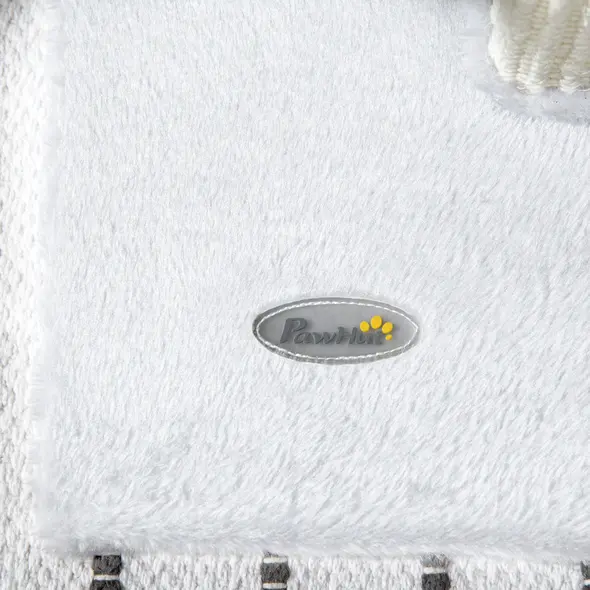 PawHut 81cm Cat Scratcher, Vertical Full Scratcher w/ Natural Sisal Rope, Hanging Ball, Soft Plush - White - 9