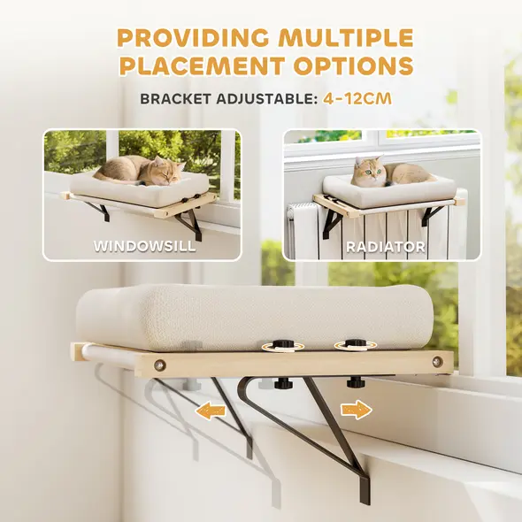 PawHut Cat Radiator Bed, Adjustable Hanging Cat Hammock with Removable and Washable Cushion for Indoor Cats, Cream White - 4