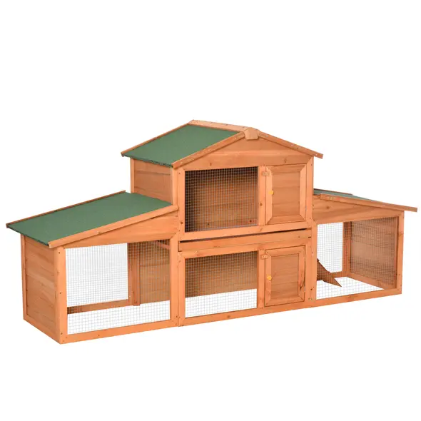 PawHut Large Rabbit Hutch Outdoor, Guinea Pig Hutch, Wooden Small Animal House, with Rabbit Run, 215 x 63 x 97 cm - 1