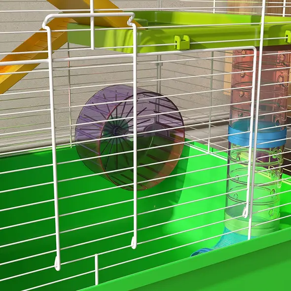 PawHut Hamster Cage w/ Water Bottle, Exercise Wheel, Tubes, Ramps - Green - 8