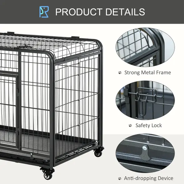 PawHut Metal Dog Cage Kennel Locking Door & Wheels Removable Tray Openable Top For Large Pets 109.5 x 71 x 78 cm - 5