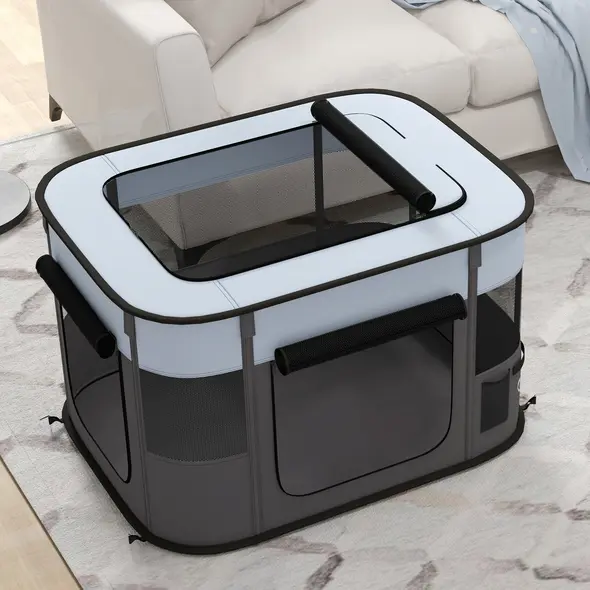 PawHut Foldable Dog Pen with Storage Bag for Indoor/Outdoor Use, Portable Pet playpen, with Ground Stakes - Grey - 8