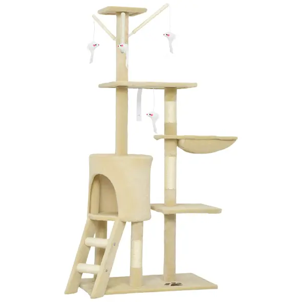 PawHut Multi-Level Cat Tower, 134cm Cat Tree with Condo and Sisal Scratching Posts for Indoor Kittens, Beige - 1