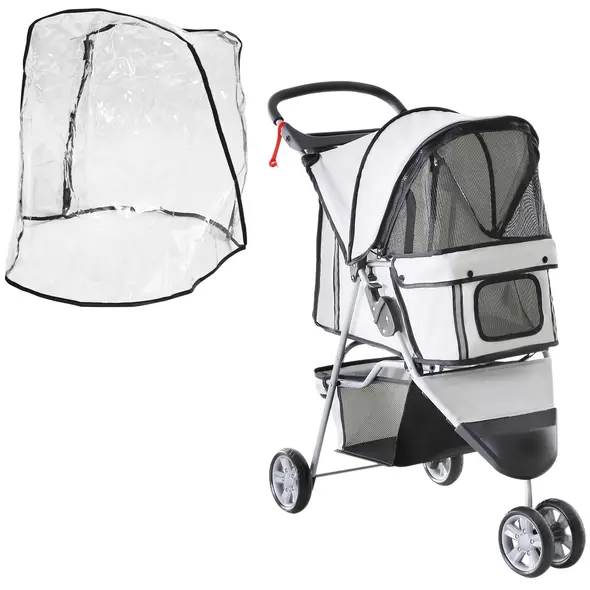 PawHut Dog Stroller with Cover for Small Miniature Dogs, Folding Cat Pram Dog Pushchair with Cup Holder, Storage Basket, Reflective Strips, Grey - 1