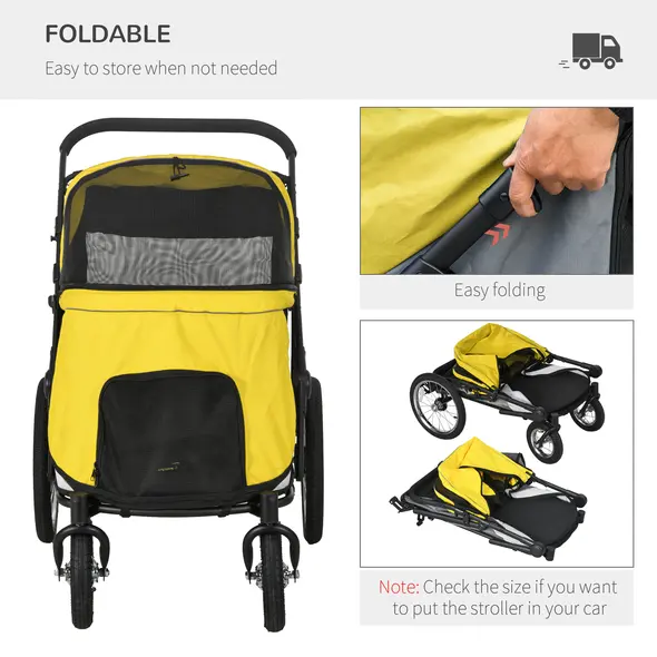 PawHut Foldable Pet Stroller, with Washable Cushion, Storage Bags, Safety Leash, for Medium, Large Dogs, Cats - Yellow - 7