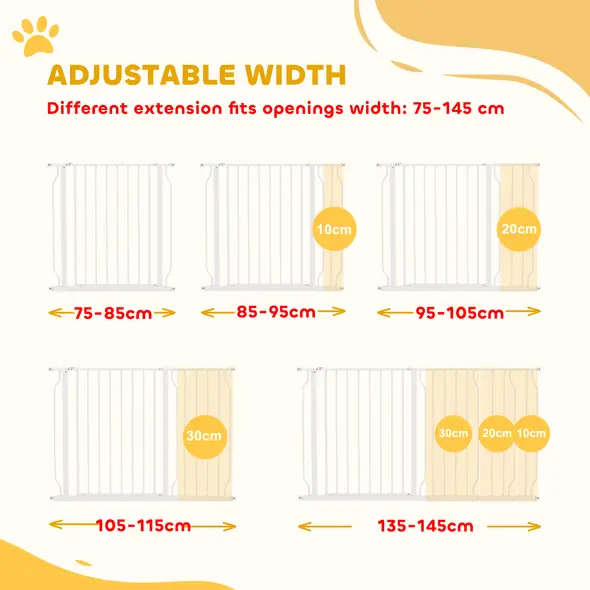 PawHut Extra Wide Dog Safety Gate, with Door Pressure, for Doorways, Hallways, Staircases - White - 4
