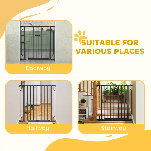 PawHut Extra Wide Dog Gate, with Door Pressure, for Doorways, Hallways, Staircases - Black - 7