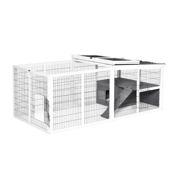 PawHut Guinea Pigs Hutches Wooden Small Rabbits Hutches Pet Run Cover Indoor Outdoor, Grey - 8