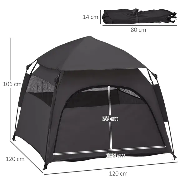 PawHut Foldable Dog Cat Tent with Water-Resistant Oxford, Carry Bag for Extra Large Dog, Charcoal Grey - 3