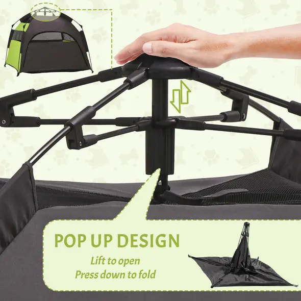 PawHut Foldable Dog Cat Tent with Water-Resistant Oxford, Carry Bag for Extra Large Dog, Green - 5