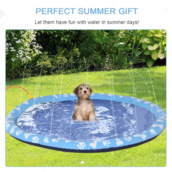 PawHut Dog Splash Pad, Pet Sprinkler Mat, Non-Slip Dog Paddling Pool, Foldable Outdoor Sprinkler and Splash Mat Water Play for Garden, Patio, Summer Fun, 170 cm - 7