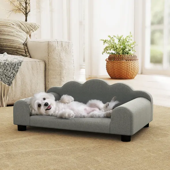 PawHut Elevated Dog Sofa Bed, Breathable Pet Sofa with Backrest and Armrest for Small Dogs, Grey - 8