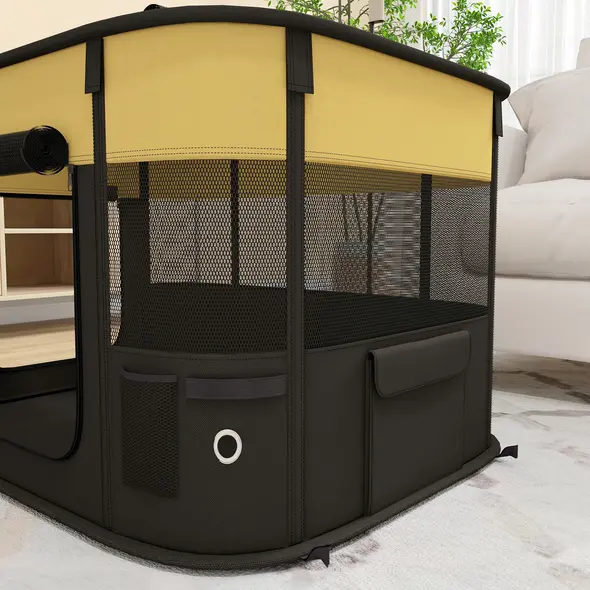 PawHut Foldable Dog Pen with Storage Bag for Indoor/Outdoor Use, Portable Pet playpen, with Ground Stakes - Yellow - 9