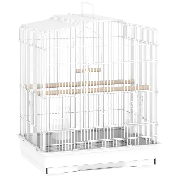 PawHut Large Metal Bird Cage with Perches, Food Bowls, Swing, for Budgies, Parakeets, White - 1