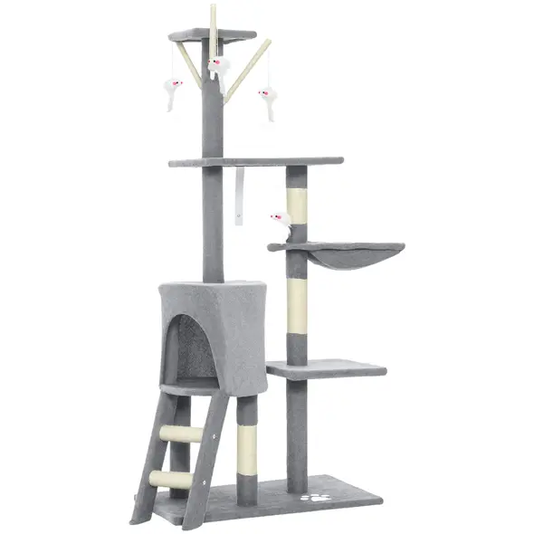 PawHut Multi-Level Cat Tower, 134cm Cat Tree with Condo and Sisal Scratching Posts for Indoor Kittens, Grey - 1