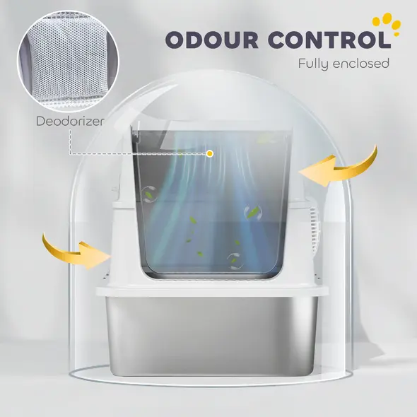 PawHut Extra Large Stainless Steel, Cat Litter Tray with Scoop, Flip Top - 6