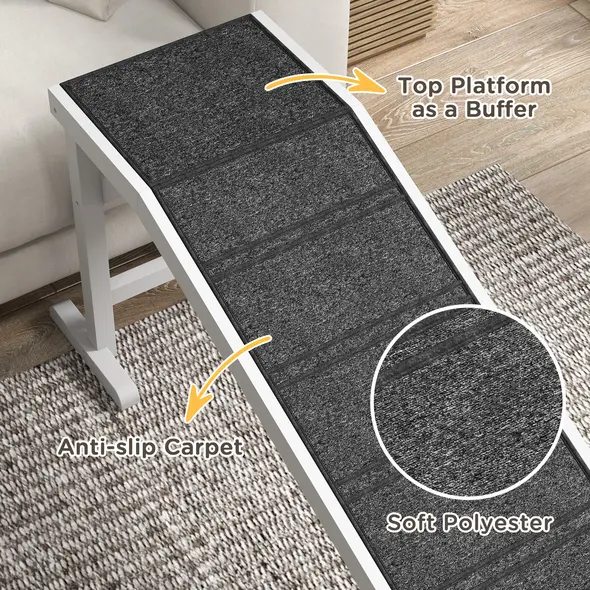 PawHut Pet Ramp for Dogs with Non-Slip Carpet and Top Platform - White & Grey - 6