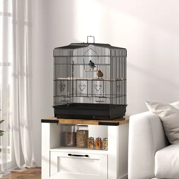 PawHut Large Metal Bird Cage with Perches, Food Bowls, Swing, for Budgies, Parakeets, Black - 2