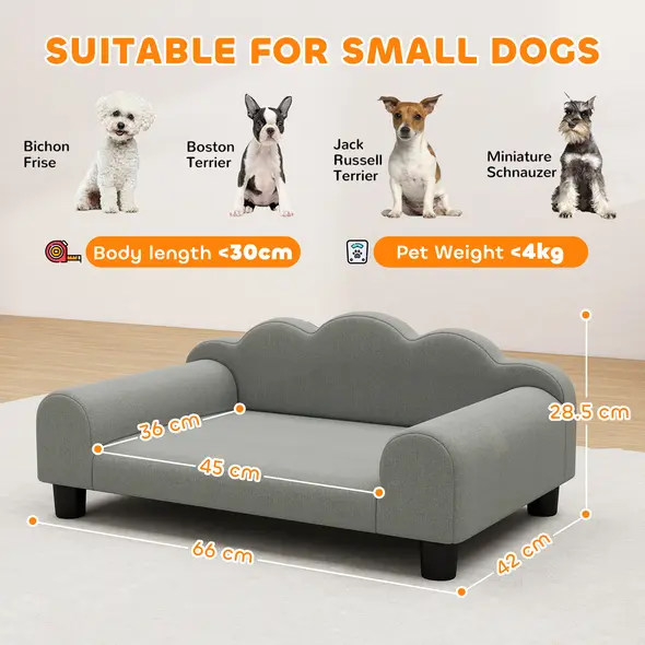 PawHut Elevated Dog Sofa Bed, Breathable Pet Sofa with Backrest and Armrest for Small Dogs, Grey - 3