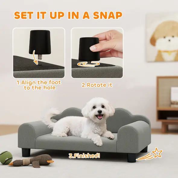 PawHut Elevated Dog Sofa Bed, Breathable Pet Sofa with Backrest and Armrest for Small Dogs, Grey - 7