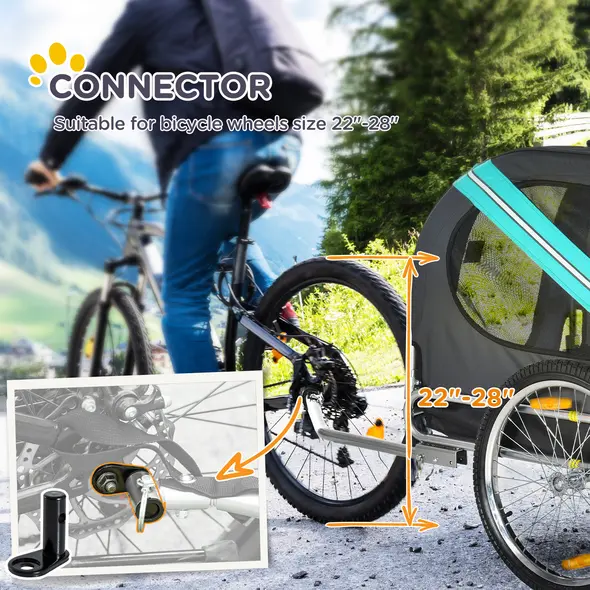 PawHut Folding Dog Bike Trailer Pet Cart Carrier for Bicycle Travel in Steel Frame with Hitch Coupler - Light Blue & Grey - 6