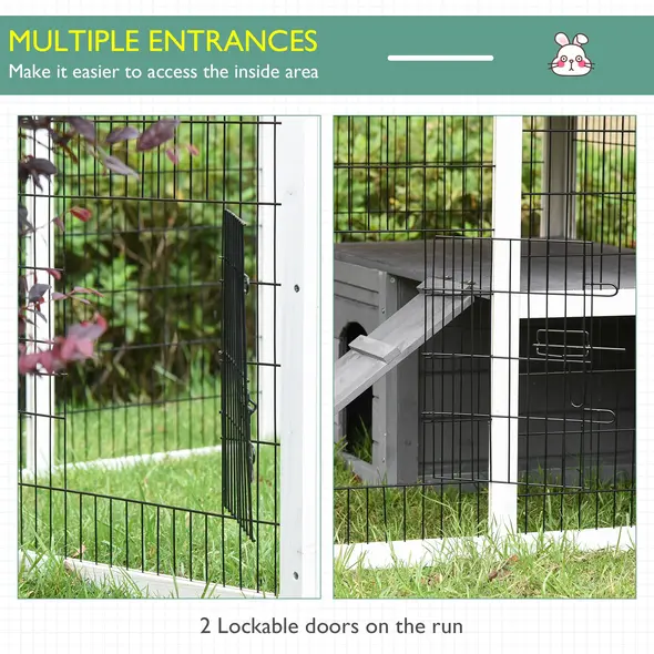 PawHut Guinea Pigs Hutches Wooden Small Rabbits Hutches Pet Run Cover Indoor Outdoor, Grey - 7