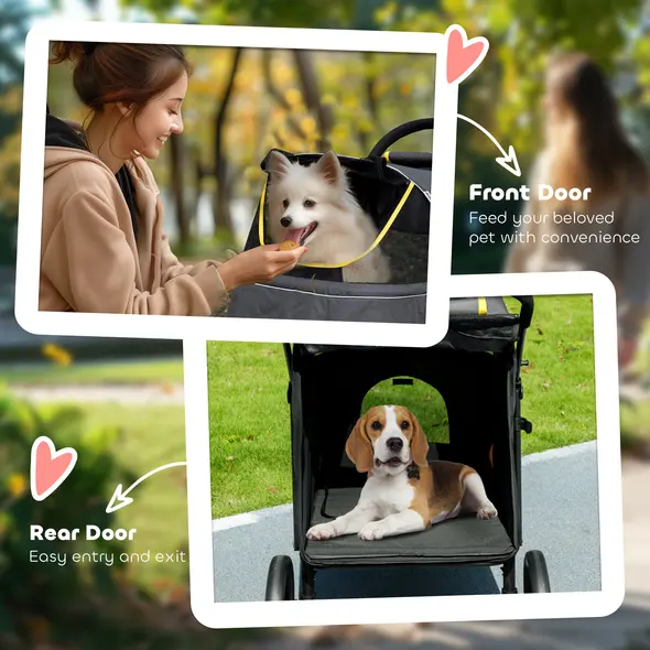 PawHut Foldable Pet Stroller, with Universal Wheels, Shock Absorber, for Medium and Large Dogs - Grey - 7